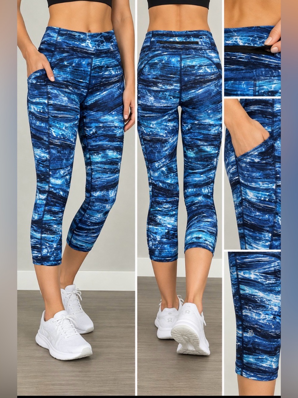 Lululemon Speed Up Crop 21” Shorelines Multi Blue Leggings Side Pockets